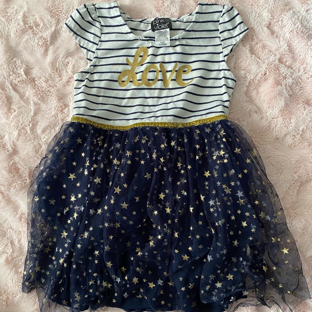 Girls’ Pink & Violet striped sparkly tutu dress